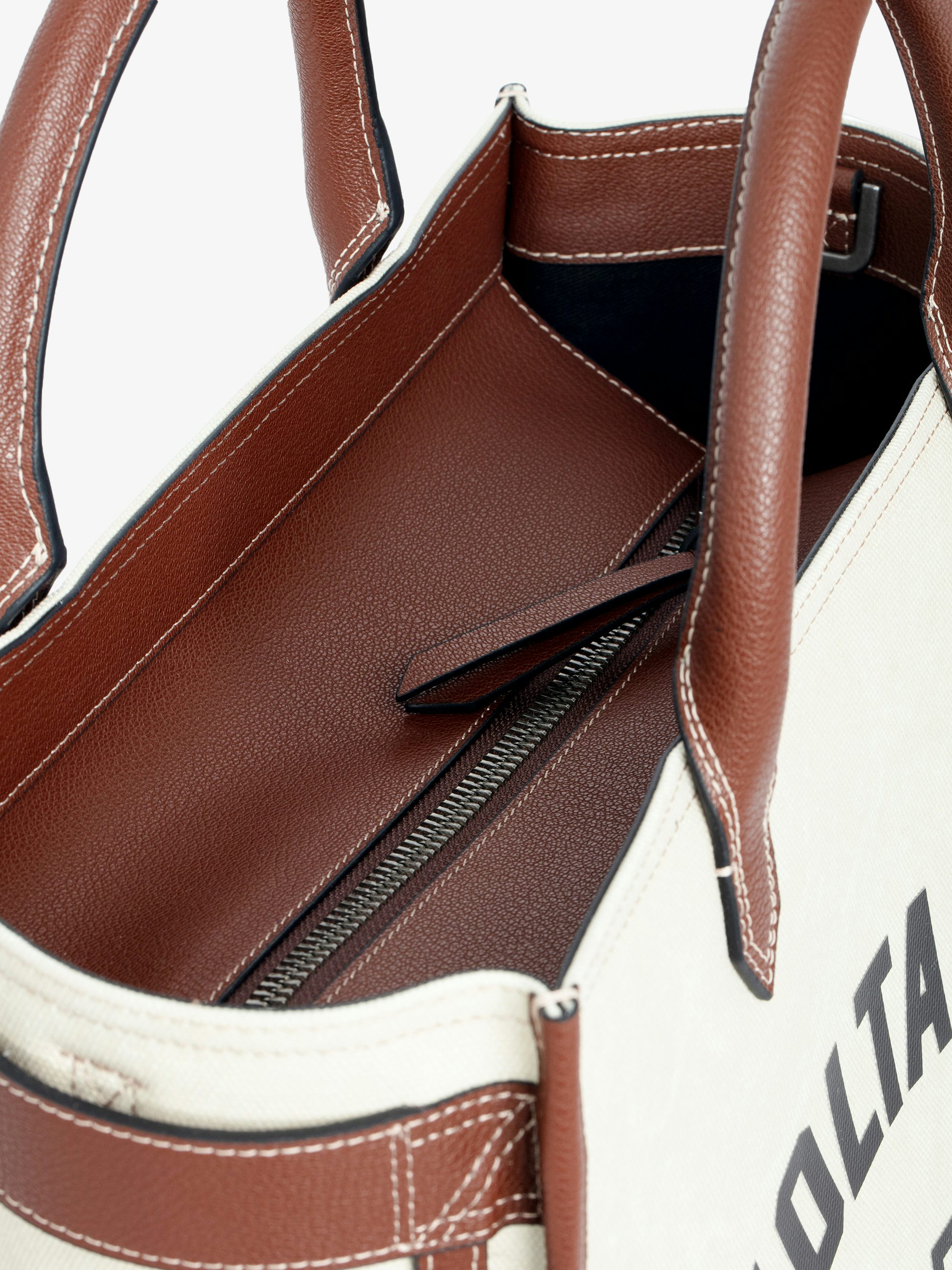 Angel Tote - Canvas and grained leather tote bag with double handles, shoulder strap and wing signature.